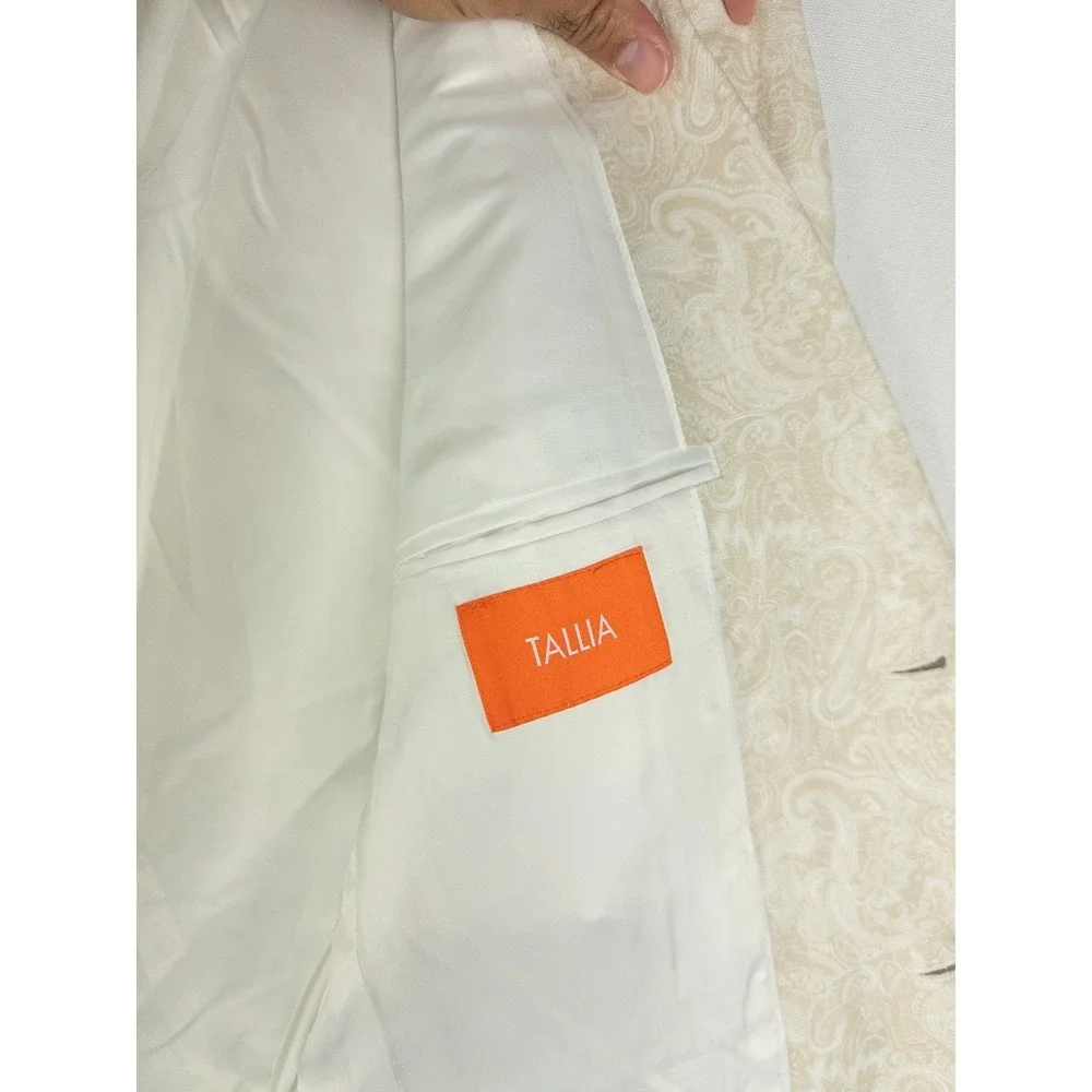 Tallia Orange Mens Blazer 38R Cream Paisley Linen Sport Coat Two Button Notch